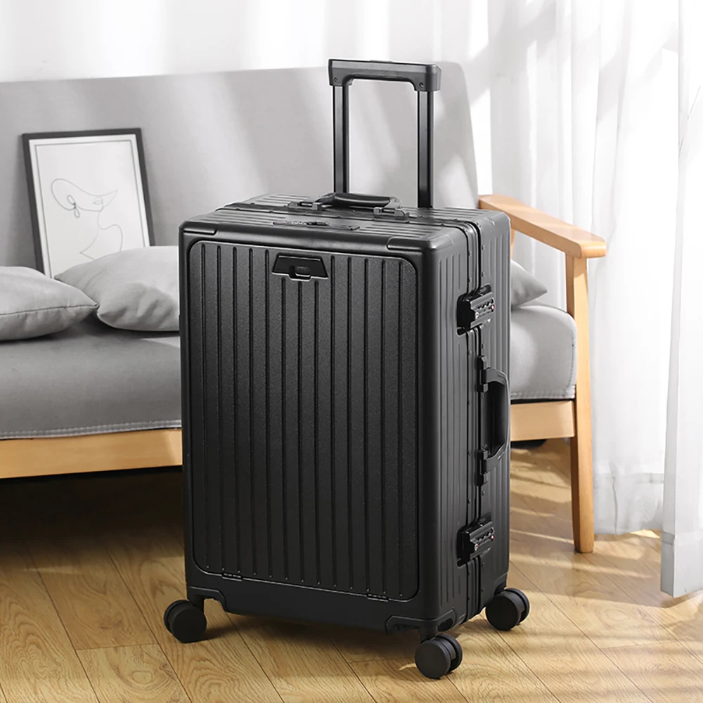 Aluminum Alloy Frame Suitcase, Carry-On Trolley Case, Independent Front Compartment Multi-Functional Suitcase, 20, 24 Inches