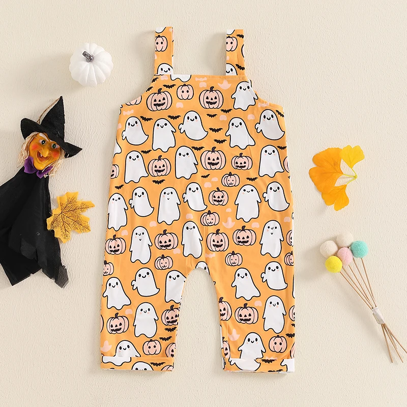 Baby Overalls Pumpkin Ghost Print Suspender Pants Halloween Clothes for Girls Boys Clothing