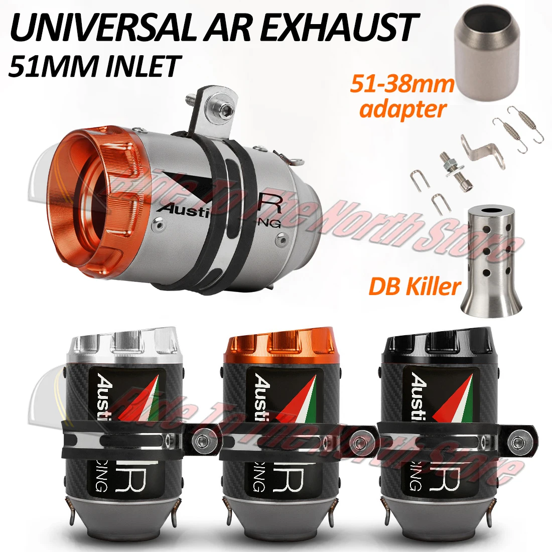 

Universal 51mm Interface AR Exhaust Escape for Kawasaki Honda Suzuki Ktm Bmw Kove CFmoto Etc Exhaust muffler system Modify parts