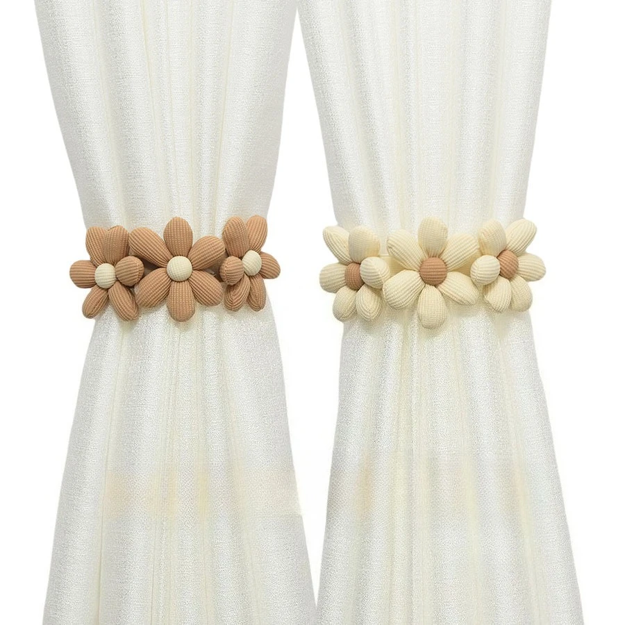 2pcs Flower Curtain Strap Pair Creative Cotton Curtain Folding Rope Small Fresh Cute Buckle Strap Decorative Accessories