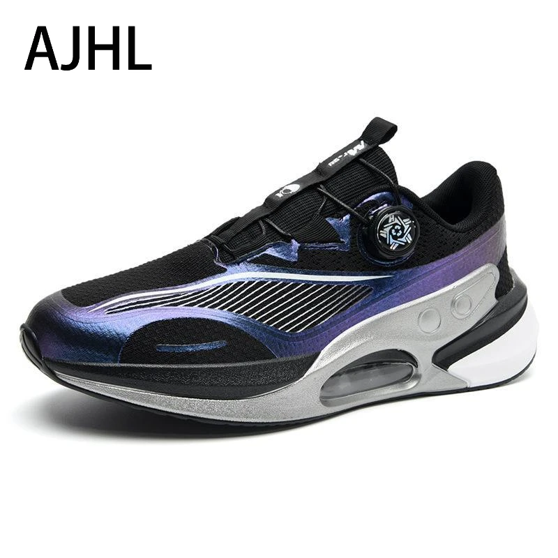 

AJHL Men's Rotating Buckle Mesh Breathable Running Shoes Wear-resistant Casual Sports Shoes Anti Slip Running Shoes