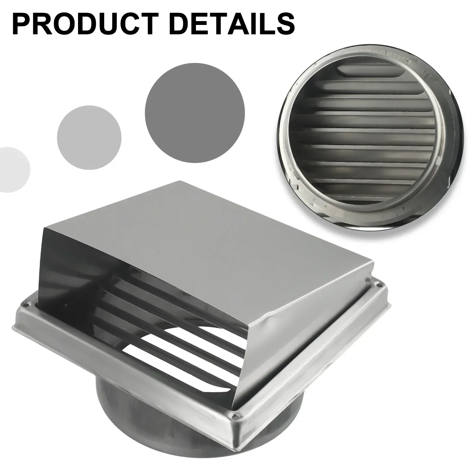 Stainless Steel Air Outlet External Wall Rain Hat Metal Cover Silver Wall Air Vent Outlet Wall Ceiling Air Vent