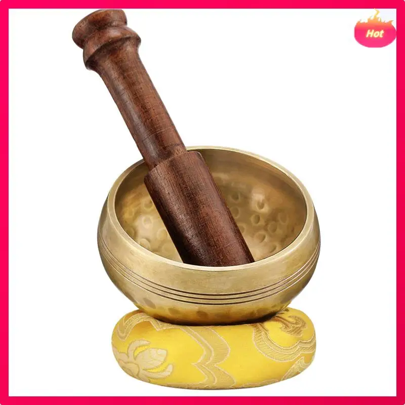 متعددة 2 مجموعة 3.2 بوصة وعاء الموسيقى التبتية زن التأمل اليوغا التأمل السلطانية عصا خشبية وسادة