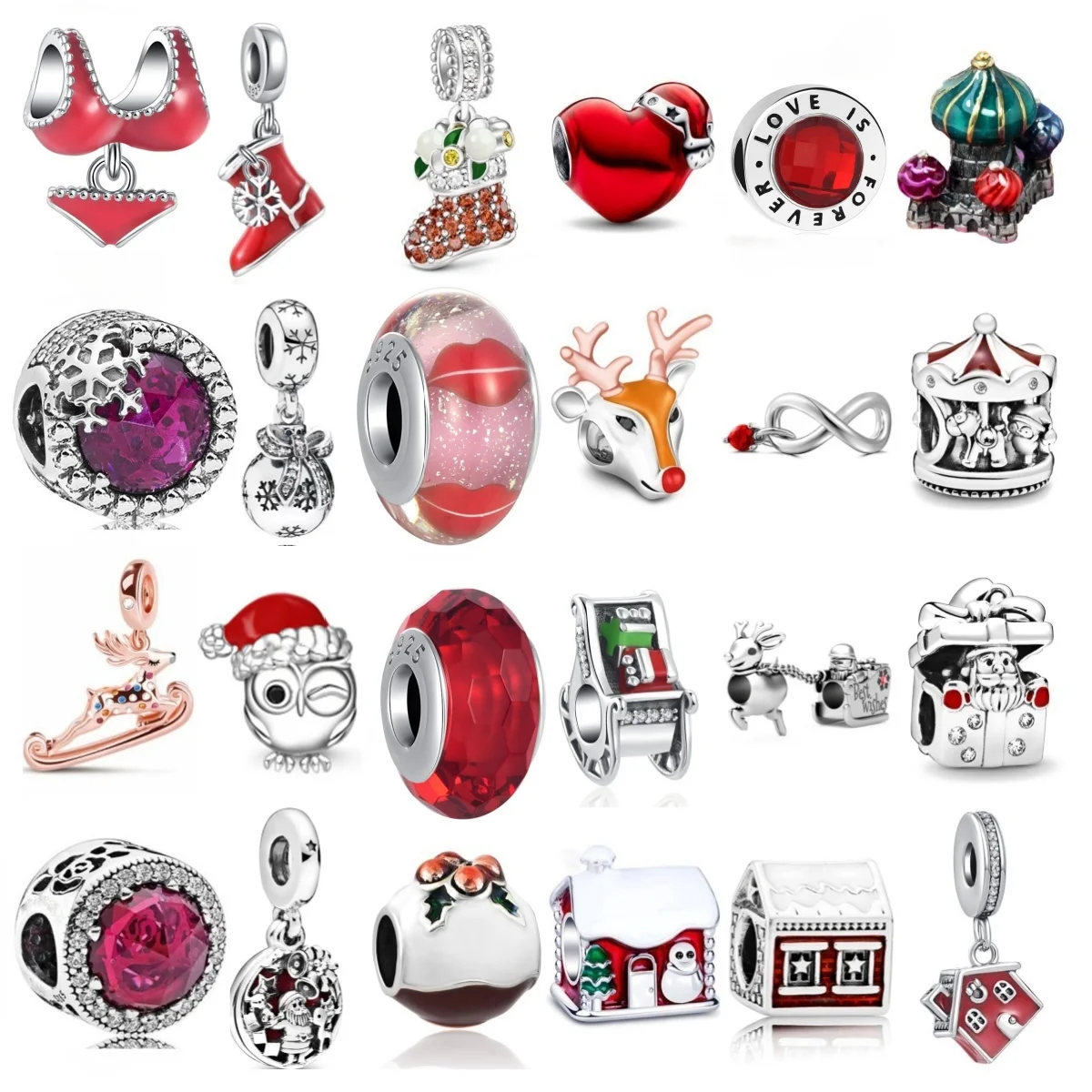 

2024 925 Silver Christmas Day Series Bead Santa Claus Gift Elk charms fit Women's Jewelry Festival Birthday DIY Bracelet