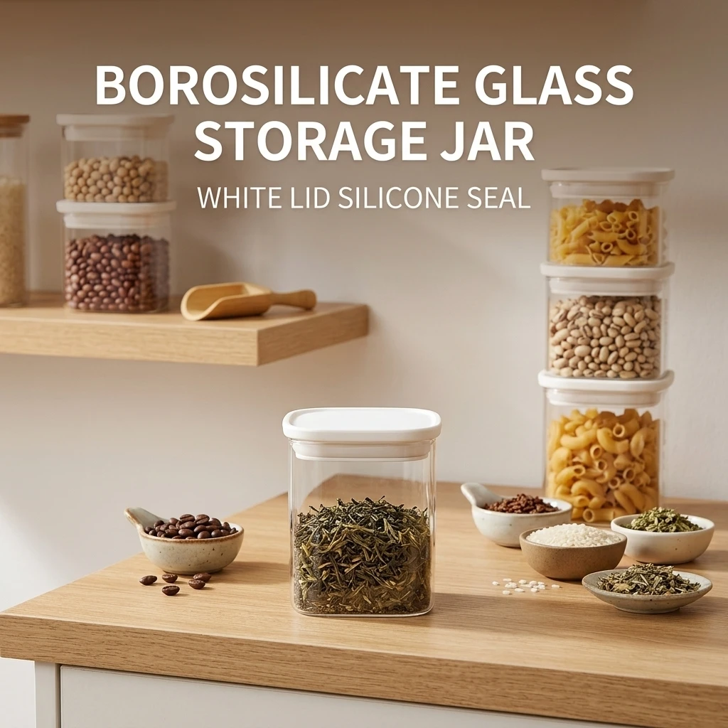 Borosilicate Glass Storage Jar for Kitchen Airtight Square Food Container Silicone Lid Pantry Organizer Home Storage Container