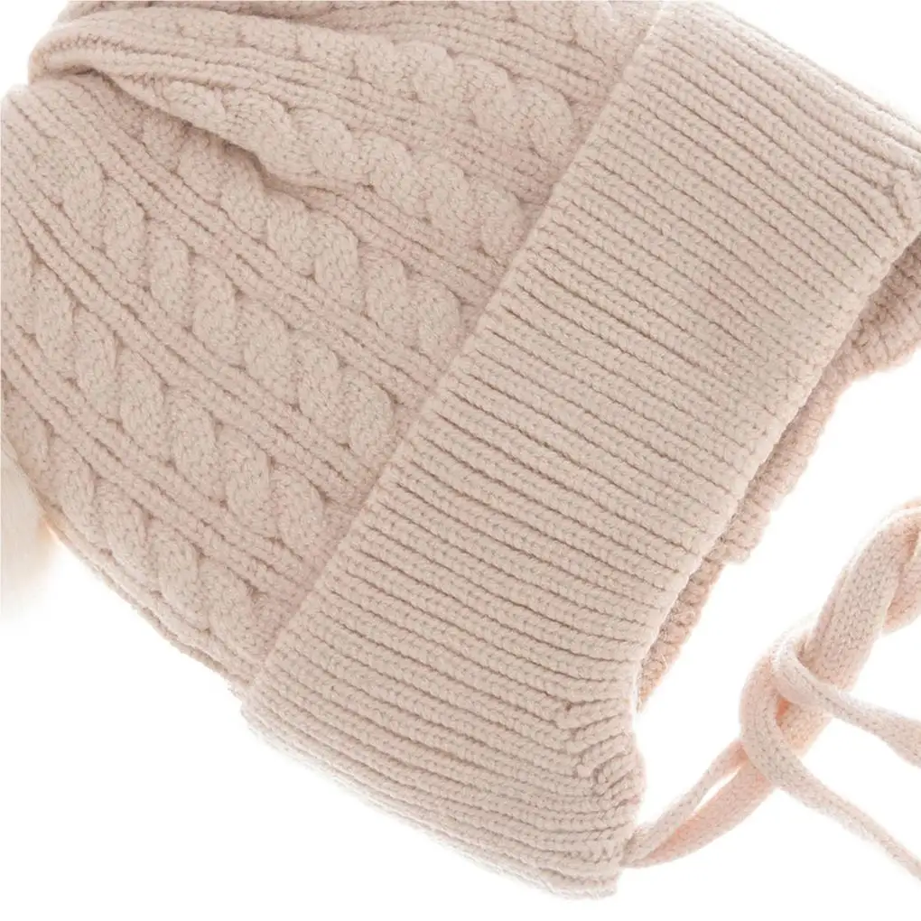 Babies Winter Beanie Outdoor Indoor Thermal Thermal Headgear Solid Color Boys Girls Plush Ball Knit Hat Head Warmer image 2