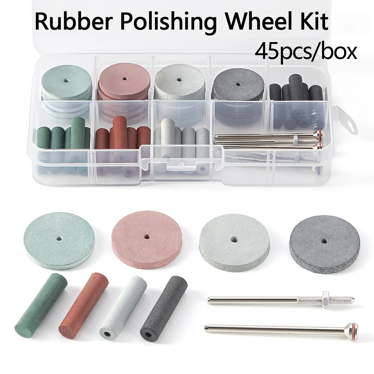 

45pcs/Box Dental Polishing Wheels Kit 40pcs Lab Silicone Rubber Polishing 5pc Mandrel for HP2.35mm Handpieces Lab Rotary Tool