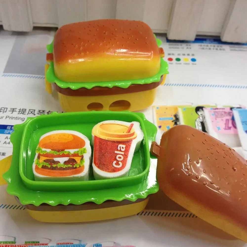 Creative With Two Erasers Hamburger Pencil Sharpener Drawing Sketching Pencil Cutting Tools 2 in1 Writing Stationery