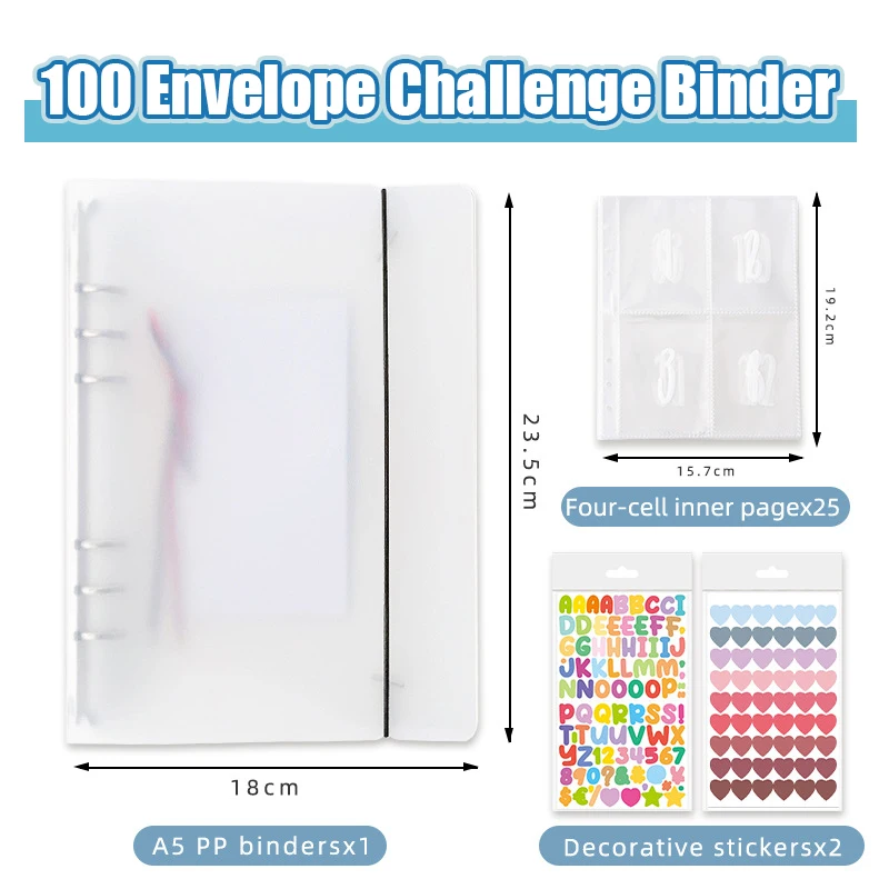 

100 Days Saving Money Envelope Challenge Binder Savings Storage Book Transparent Loose-Leaf Notebook Cash Budget Save Money Game