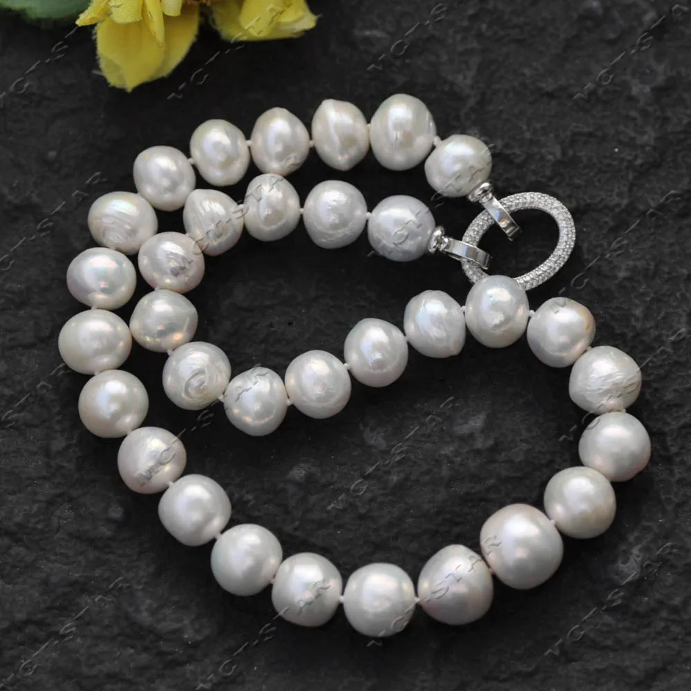 

Z14436 Very Big 18'' 16mm White Rondelle Round KESHI Edison Pearl Necklace CZ