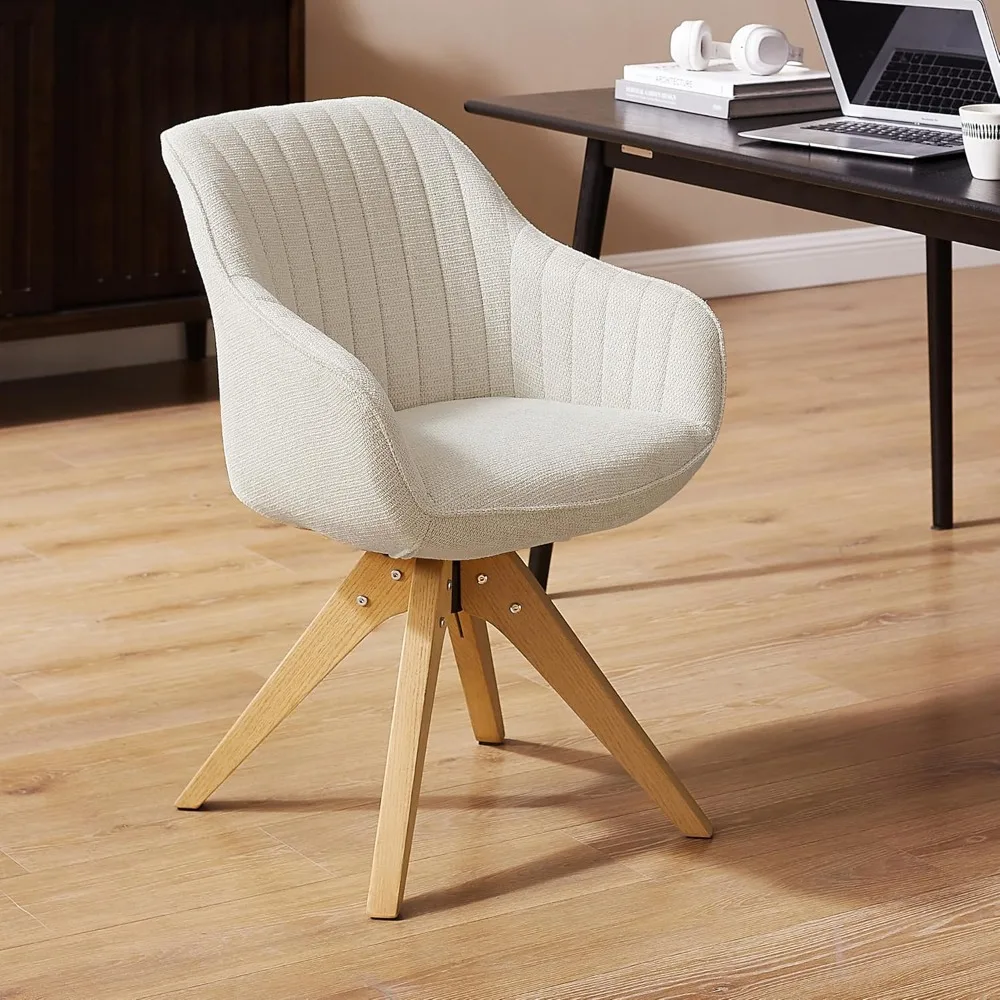 Mid Century Modern Swivel Accent Chair - Fabric Upholstered Armchair with Natural Oak Wood Legs