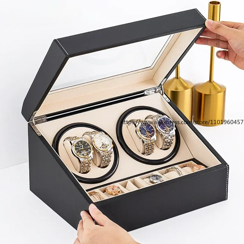 

Dual-Headed Motorized Watch Winder Box in Black PU for 10 Luxury Watches