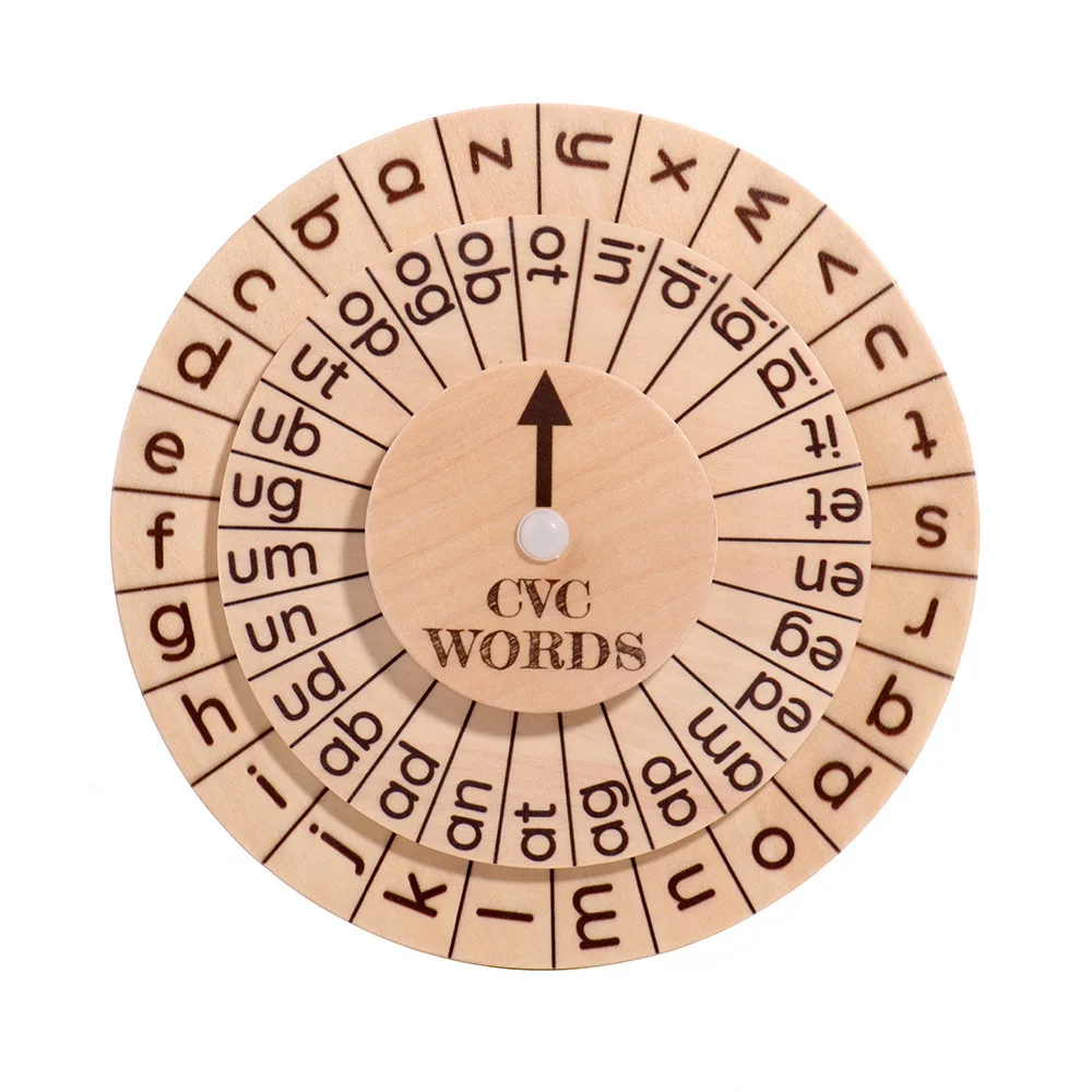 Wooden CVC Word Spelling Games Preschool Learning Activities Turning Rotating Wheel Board Montessori Educational Toys Gifts