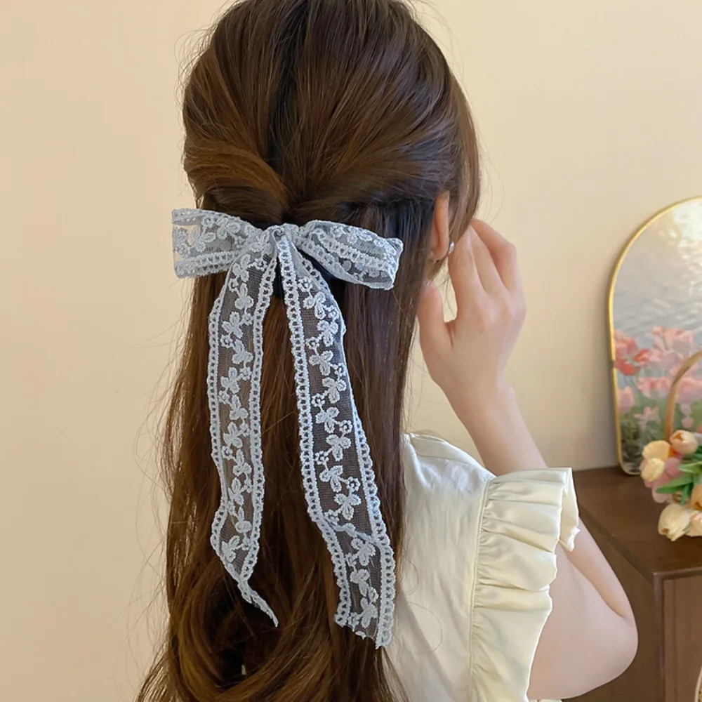 Hair Ties Lace Ribbon Hair Rope Ponytail Holder Princess Style Ponytail Hair Ring Large Intestine Hair Circle White Pink Blue