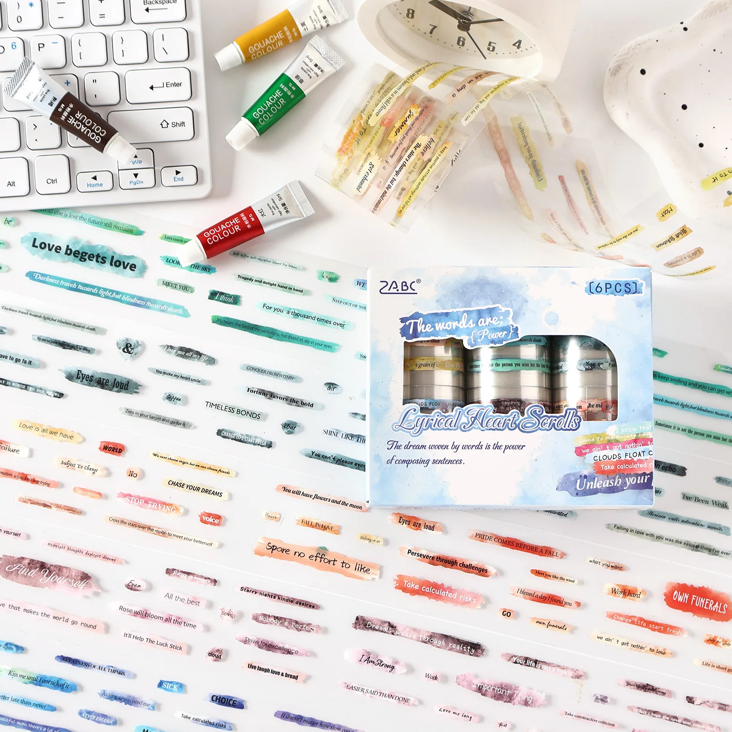 6 Roll Rainbow Sticker Fun PET Tape Die Cut Tape for Journaling Planner Scrapbooking Hand Account Craft Supplies