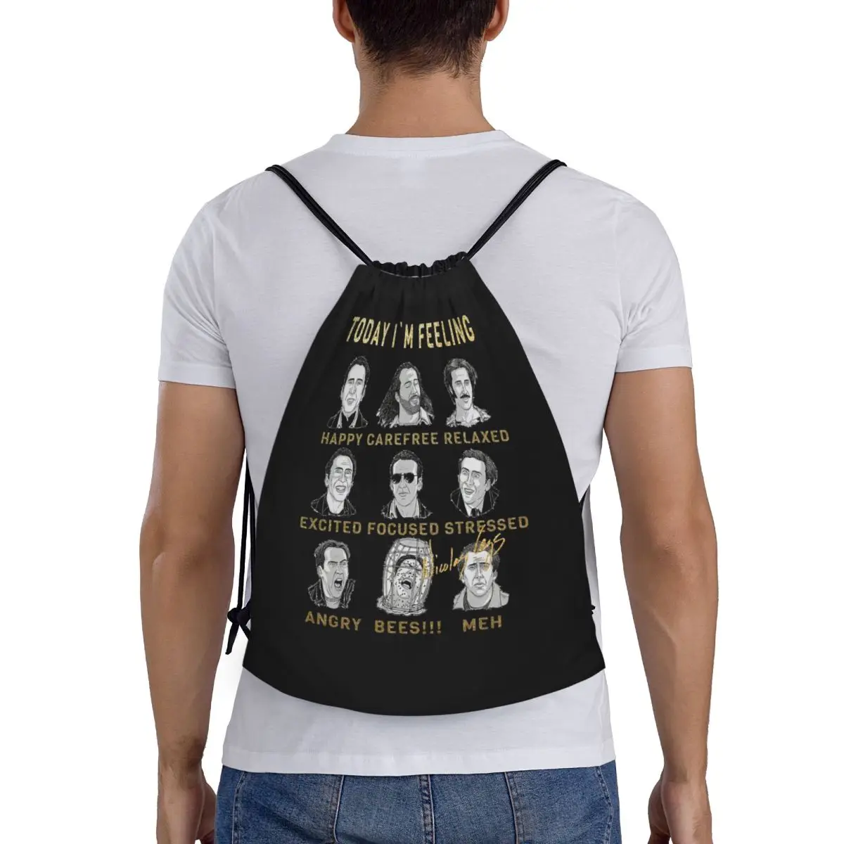 

Merry Christmas St Nicolas Cage Backpacks Multi-function Drawstring Bags Sports Bag Book Bags for Man Woman School