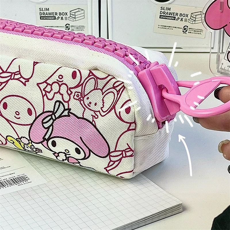 Sanrio Hello Kitty Kuromi My Melody Cinnamoroll Melody Large Zipper Pencil Bag Girl Beauty Cartoon Cute Student Stationery