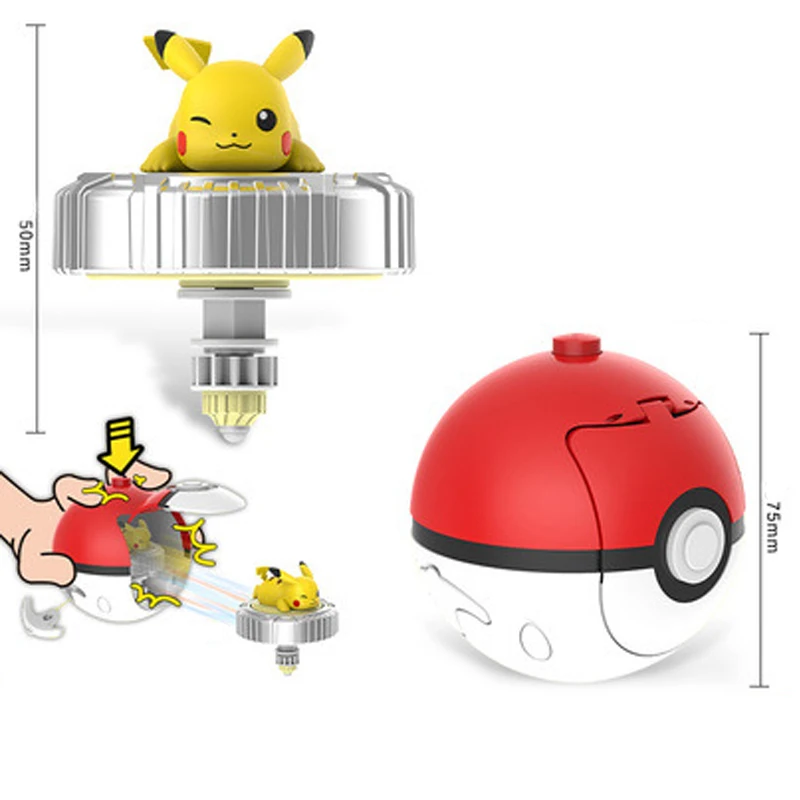 Genuine Lingdong Pokemon Gyro Toys for Children\'s Fantasy Pikachu Charmander Pull Cord Battle Spinning Combat Complete Set Gifts