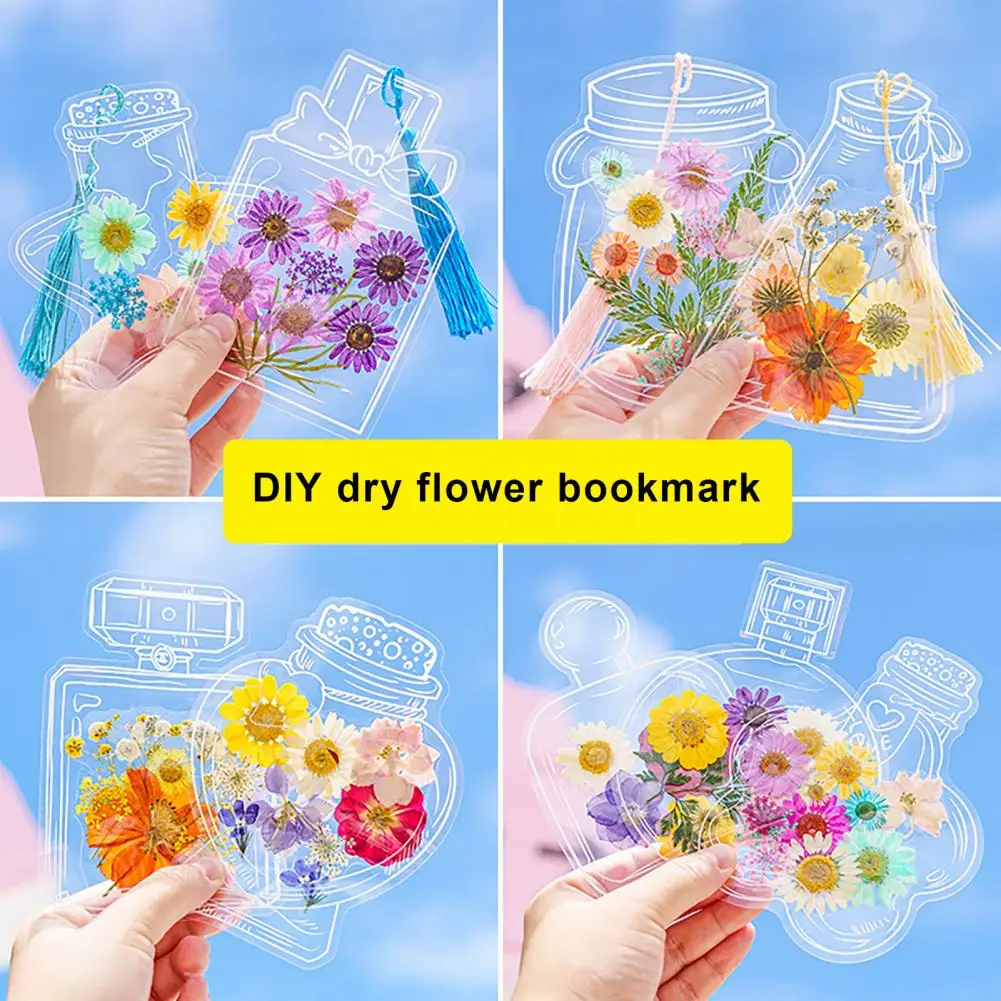 20Pcs Dried Flower Bookmarks Transparent DIY Bookmarks Creative Floral Plant Drift Bottle Bookmarks Scrapbook Diary Decorations
