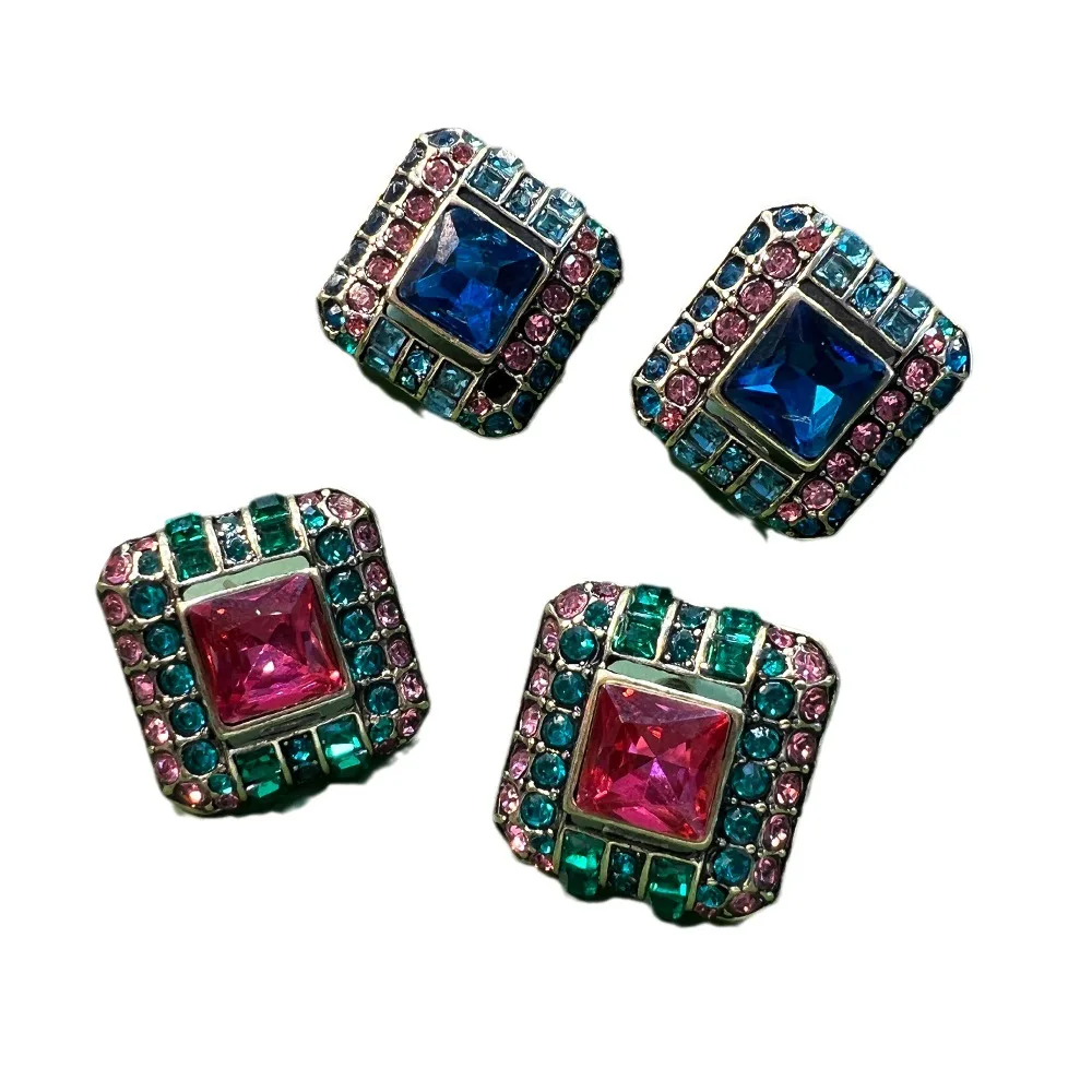 Original haute couture square pre-made marking earrings vintage vintage zircon inlaid copper gold-plated versatile temperament e