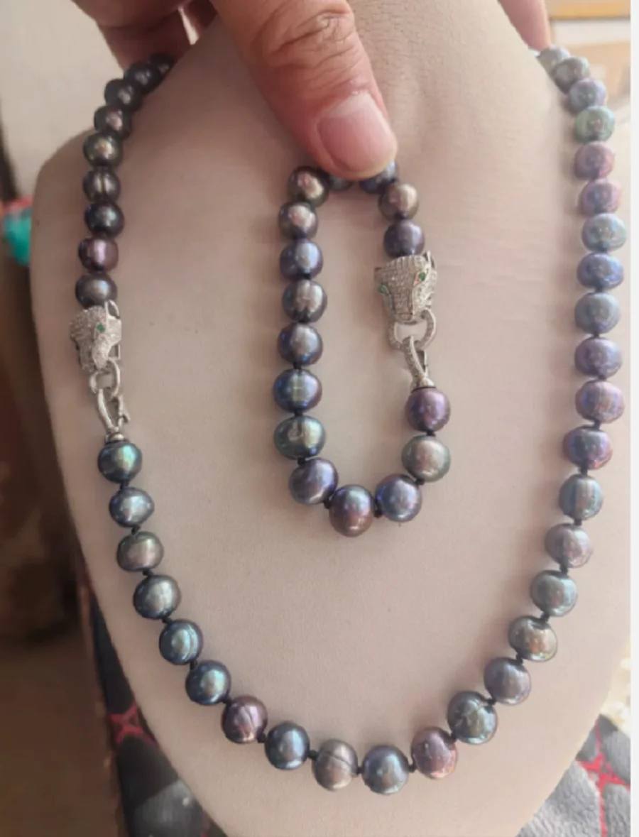 

Красивое ожерелье из натурального таитянского черного жемчуга AAA диаметром 10-11 мм + комплект браслетов 18 дюймов