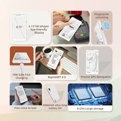 Imagen 2 del producto Lector de libros electrónicos BIGME Hibreak Pro pantalla de tinta electrónica de 6,13 pulgadas libro electrónico 300PPI Android 14 sistema abierto tableta ereader de 8 + 256GB con NFC