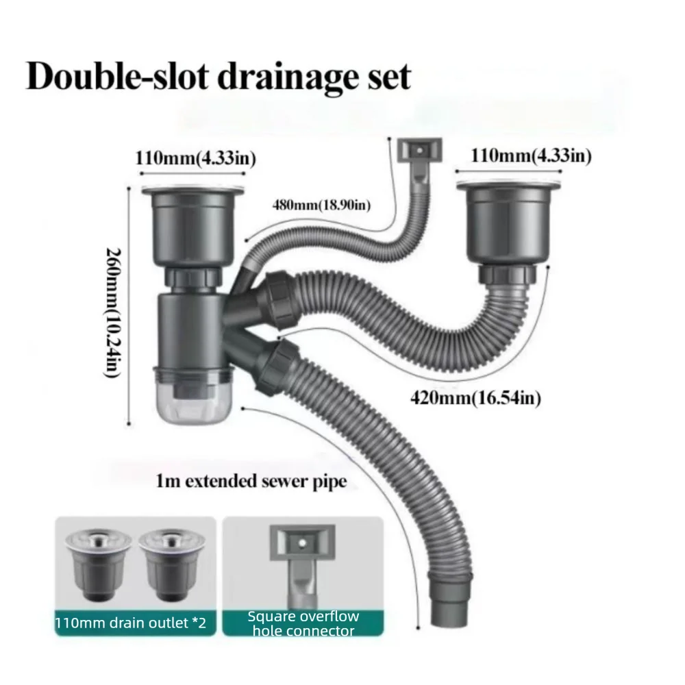 

Stainless Steel Double Sink Tube Anti-odor Thickened Pipe Wall Deodorizing Drain Pipe Water Blocking Removable Deep Baske
