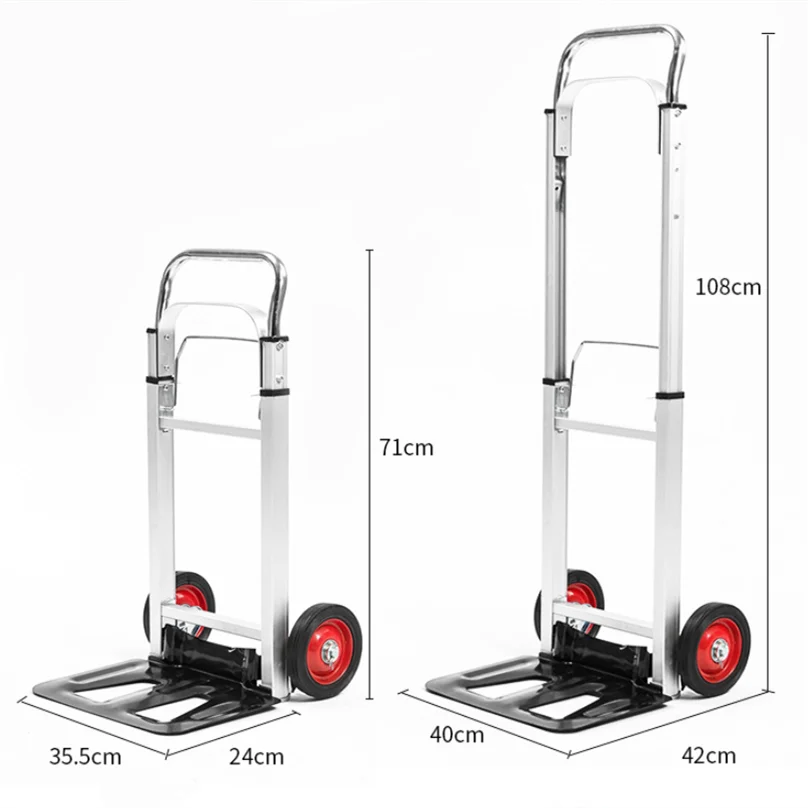 Aluminum Alloy Two-wheeled Trolley Luggage Cart Folding Portable Shopping Pull  Flatbed Truck Outdoor Picnic Carry Small Trailer