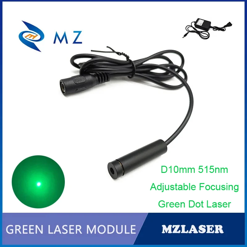 Modul Laser titik hijau, Laser titik industri D10mm 515nm 30mw dengan adaptor