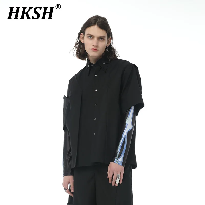 

HKSH Spring Summer New Men's Tide Punkl Niche Design Distinctive Deconstructed High Street Adjustable Short Sleeve Shirt HK0842