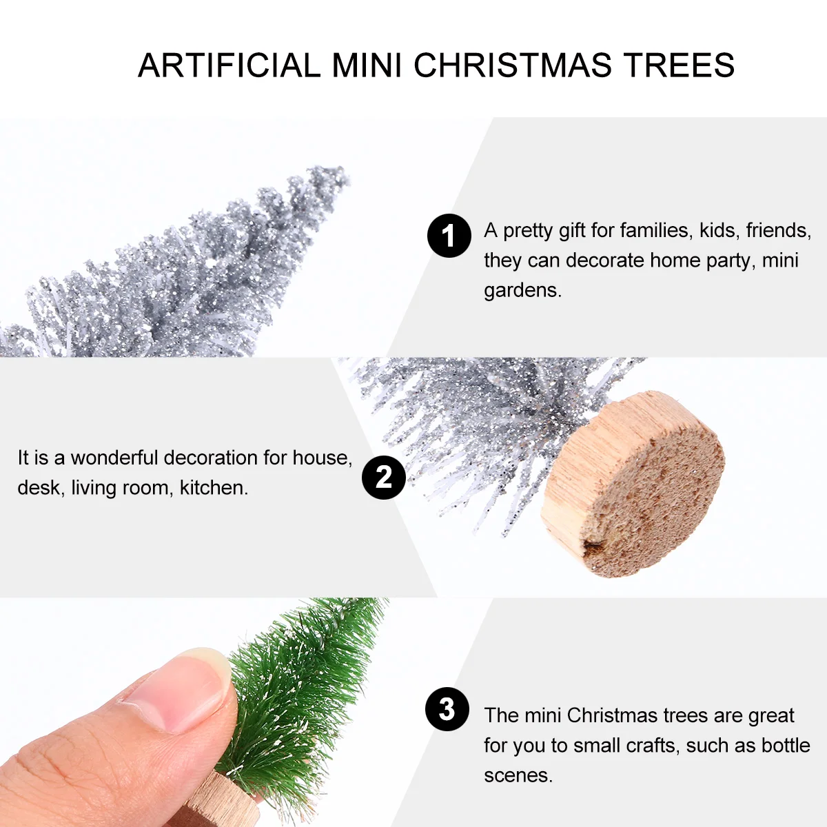 

24pcs Mini Christmas Trees Fake Snow Frost Decorations Wood Base Artificial Pine Tree Xmas Ornament Set Holiday Home Party