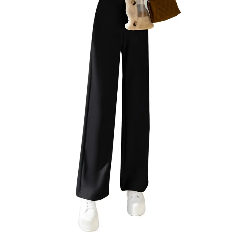 2025 Chique moderne wijde pijpen broek dames effen zwarte comfortabele afslankende kantoor casual broek