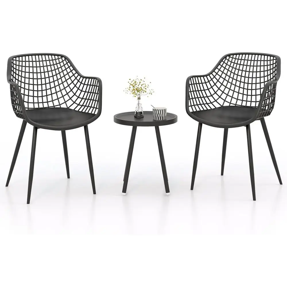 

All-Weather 3-Piece Patio Bistro Set with Wide Seats for Outdoor, Porch, or Balcony (Black)