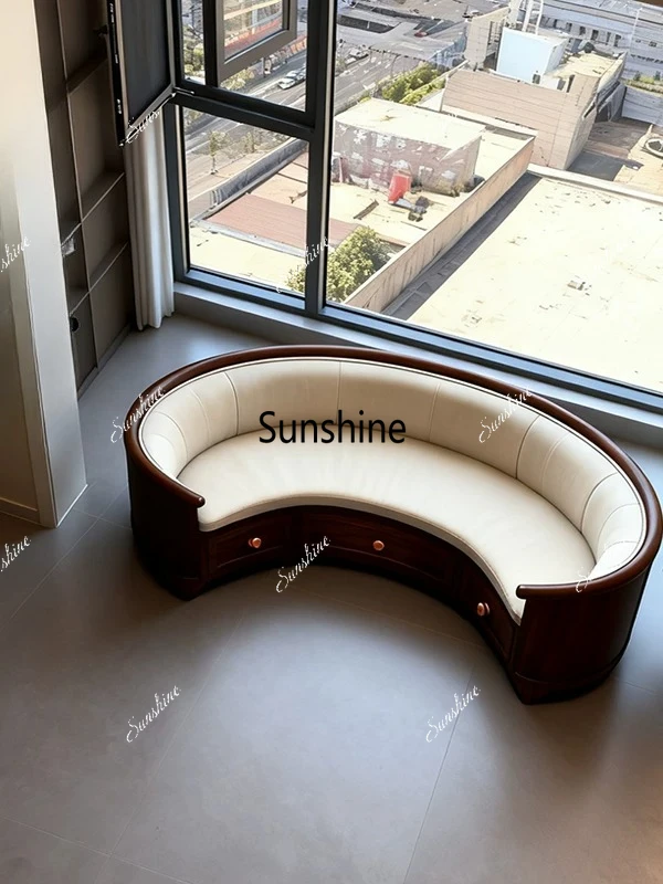 

Retro curved ebony solid wood sofa