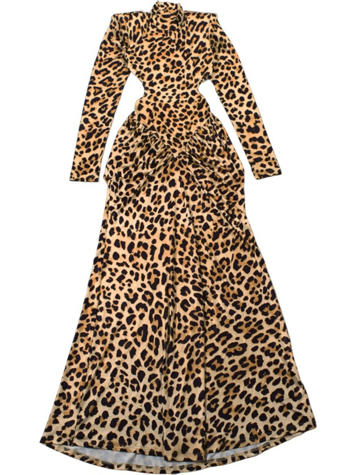 SsTss Women Elegant Leopard Print Maxi Dress 2025 New Fashion Turtleneck Long Sleeve Slim Ruched Bodycon Birthday Party Dresses