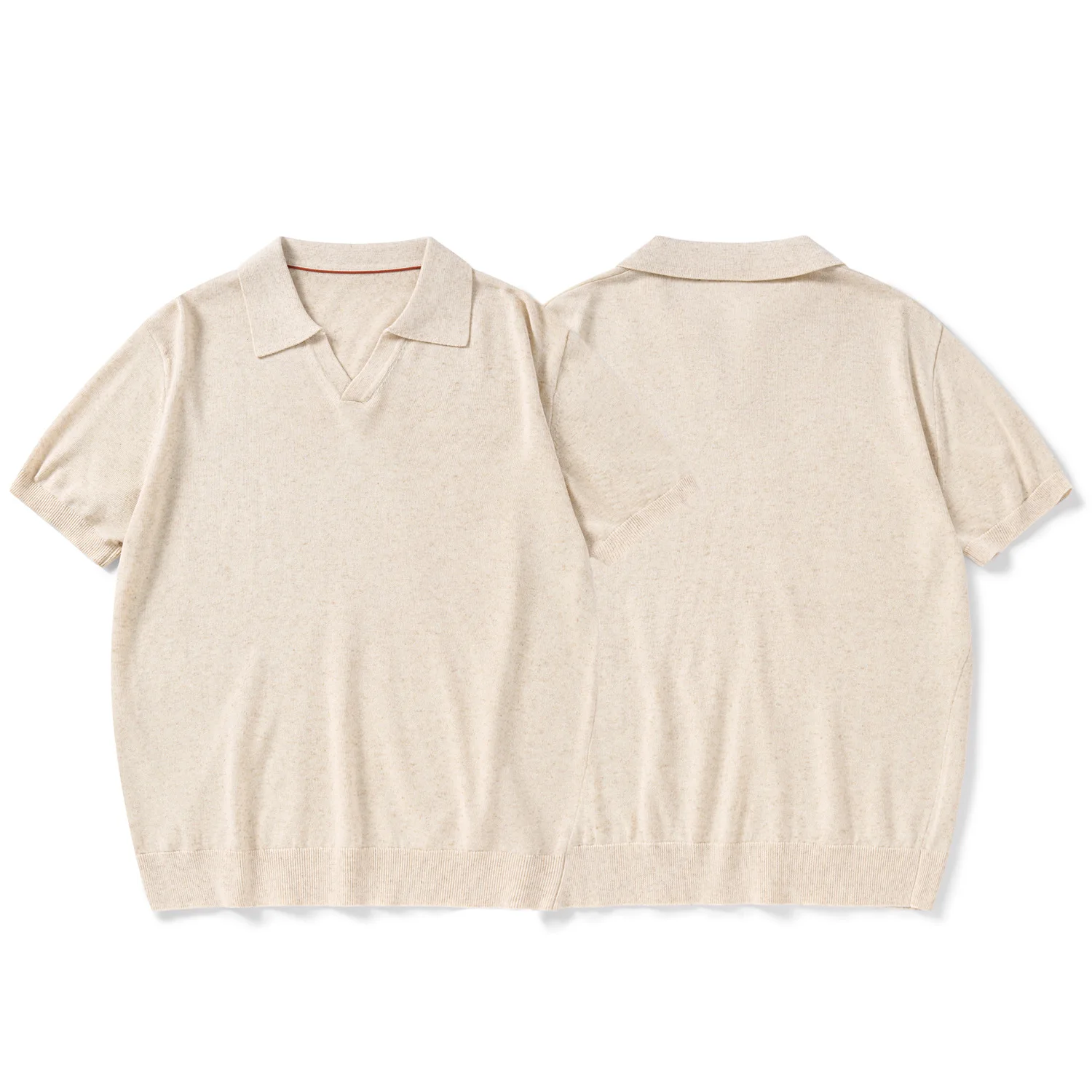Linen Laisel Blend Summer Vintage Style Knitted Short Sleeved Polo Shirt,loose Seagull Collar Half