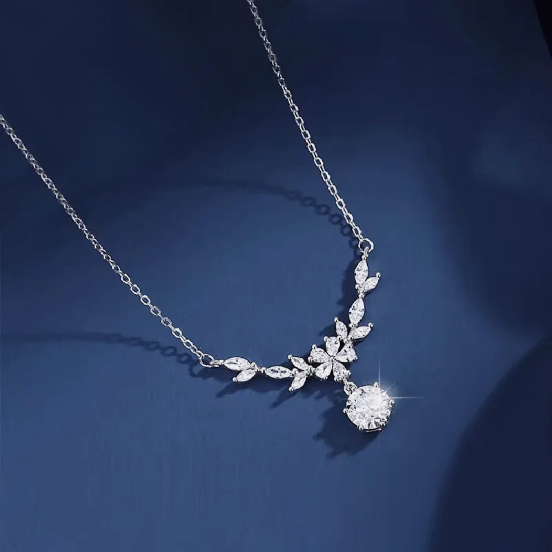 

S925 Sterling Silver 1CT D-Color Floral Wheat Ear Moissanite Pendant Necklace for Women