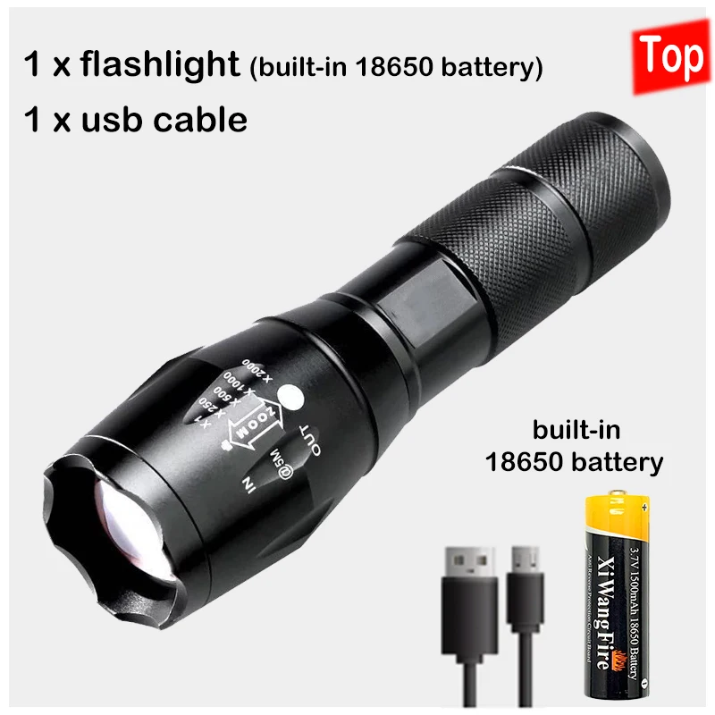 Powerful LED Flashlight Aluminum Alloy Portable Torch USB Rechargeable Outdoor Camping Tactical Flash Light