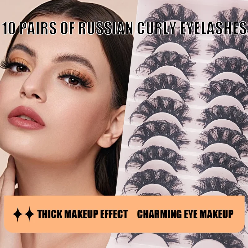 

10 pairs High quality waterproof false eyelashes - D-shaped curled and thick Suitable for daily beginners Reusable Free delivery