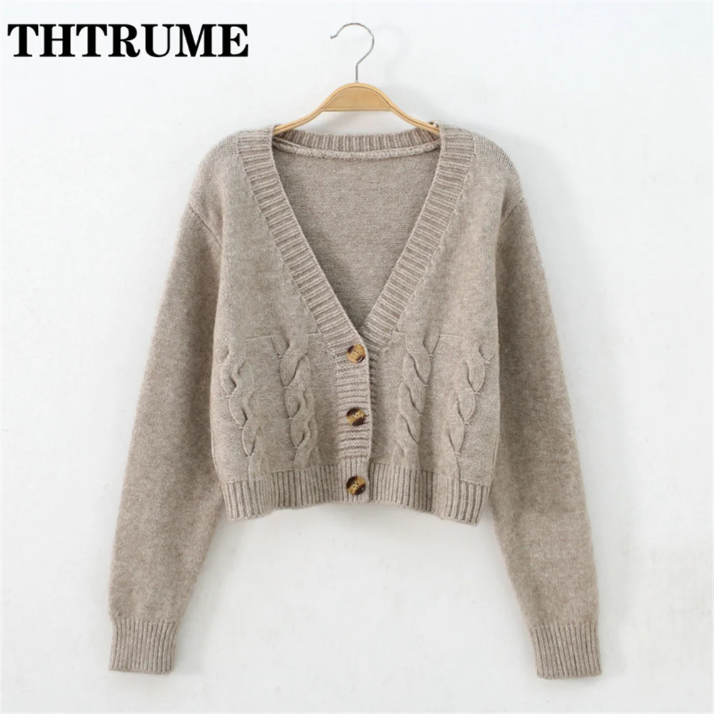 Sexy V-Neck Loose Sweaters Fashion Women Long Sleeve Autumn Knit Korean Single Breasted Jumpers Tops Casual Office Lady Cardigan