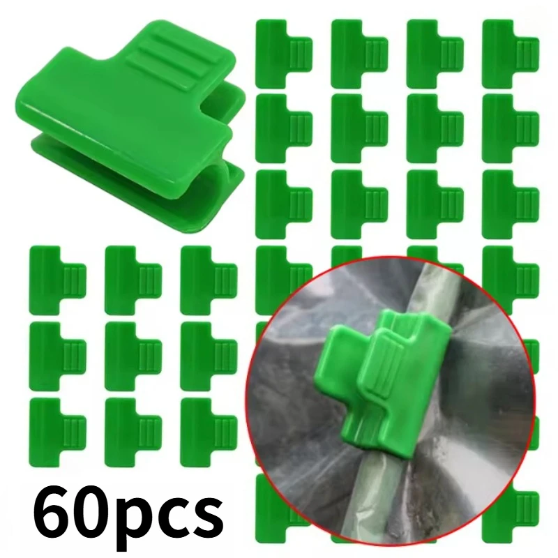 60pcs Green Plastic Greenhouse Film Clips - Heavy-Duty Windproof Garden Clips for Securing Mulch, Tarp & Plant Covers