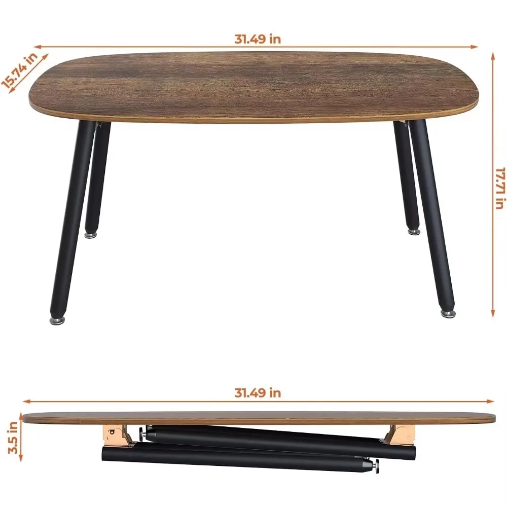 Tables basses pliantes rustiques, tables basses pour petits espaces, aucun assemblage requis, 31,5 L x 15.7W x 17.7H