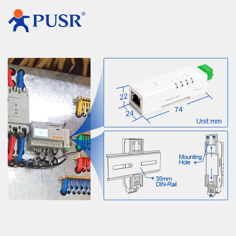 PUSR Din Rail Serial RS485 RS232 to Ethernet Modbus RTU to TCP Modbus Gateway Easy Config Rich Protocols USR-DR132/DR134