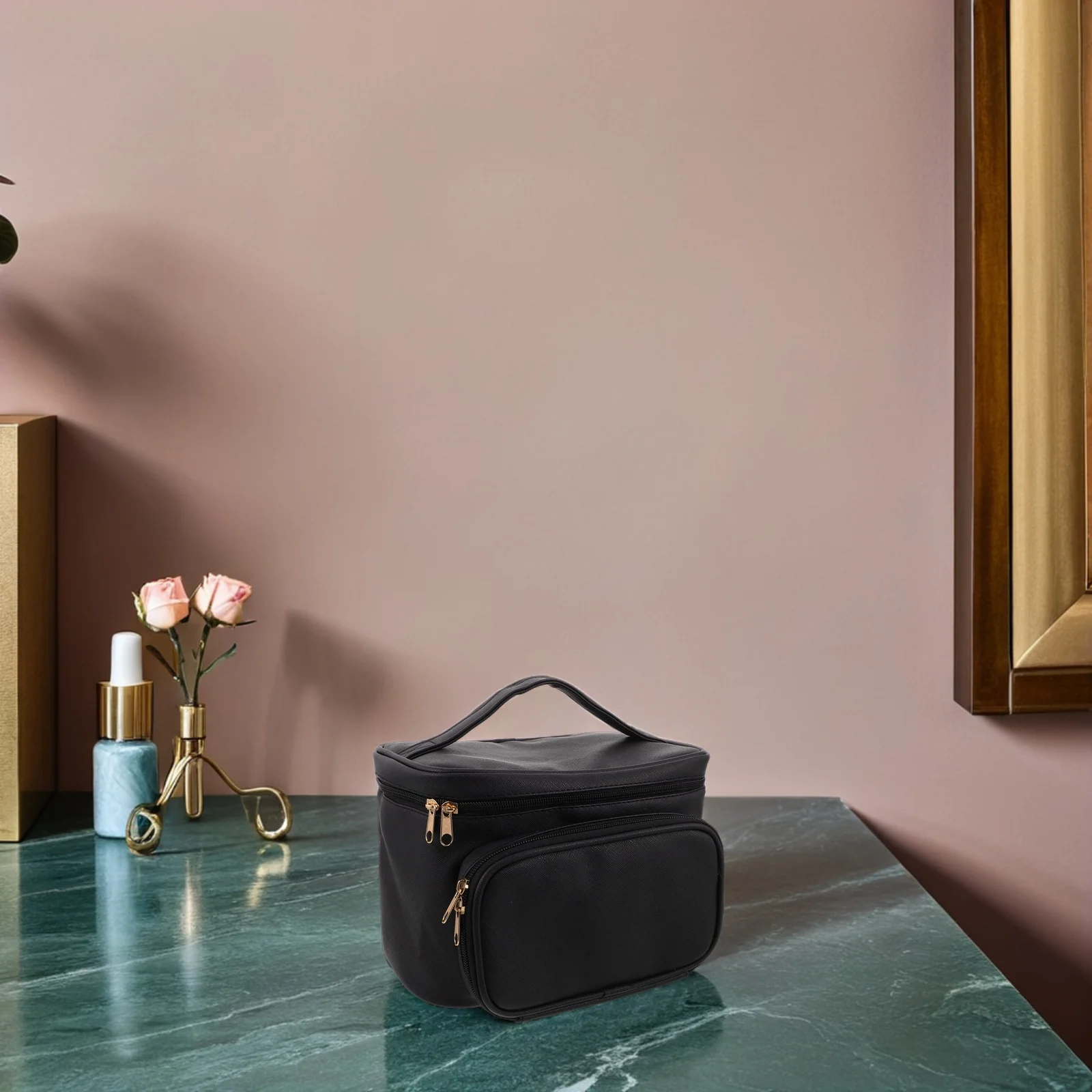 

Makeup Bag Women's Waterproof Pouch for Cosmetics Travel Bathroom Case Black Cases Girls