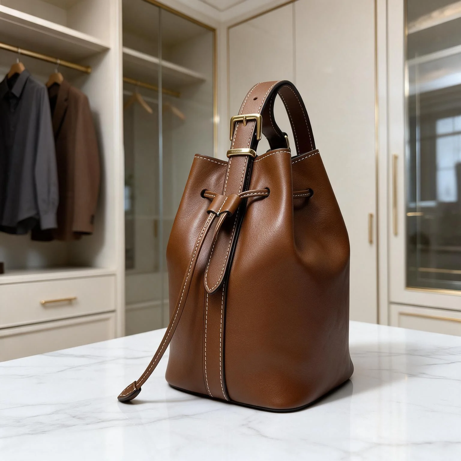 Women Drawstring Bucket Bag Pebbled PU Leather Crossbody Bag Vintage Adjustable Shoulder Strap Purse