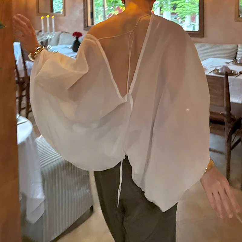 INCERUN الرجال تي شيرت العميق الخامس الرقبة طويلة الأكمام الصلبة انظر من خلال الرجال الملابس الشارع الشهير موضة مطوي حفلة تي شيرت القمم Camisetas