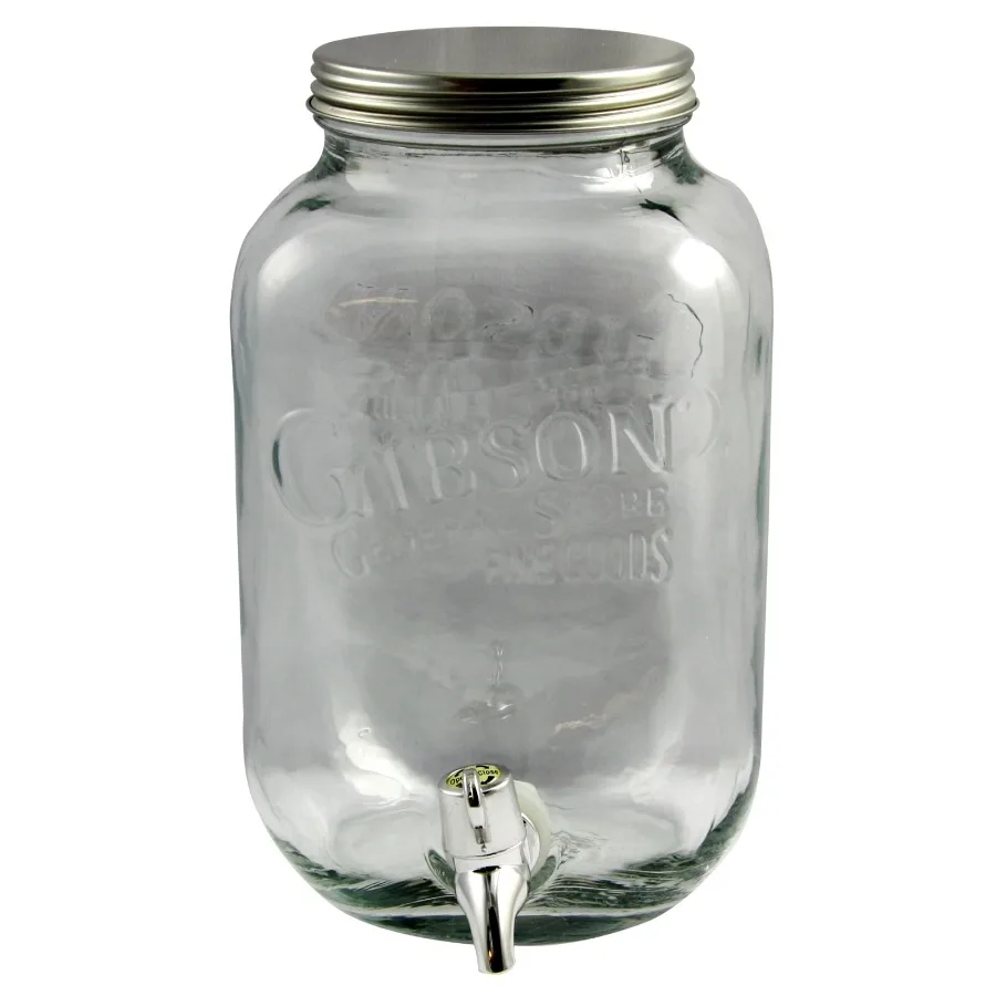 Beverage dispenser for home use, clear glass, transparent, elegant vintage design with durable construction