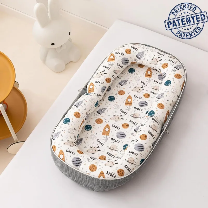 

Baby Lounger, Foldable Infant Nest Pillow With Soft Memory Foam Mat, Cover With Adorable Pattern, Converts To Backpack For Easy