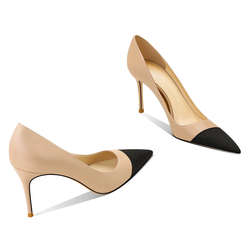 حذاء نسائي بكعب عالٍ من الجلد الطبيعي 2025 حذاء ذهبي جديد بمقدمة مدببة وكعب نحيف أنيق ومتعدد الاستخدامات #6