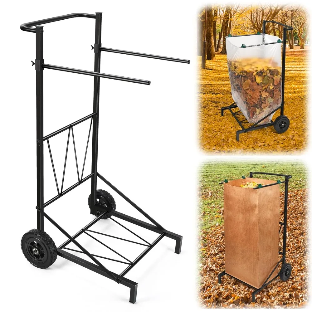 

Adjustable Metal Trash Bag Holder with Wheels, 30-45 Gallon Capacity for Outdoor Yard Cleanup and Gardening